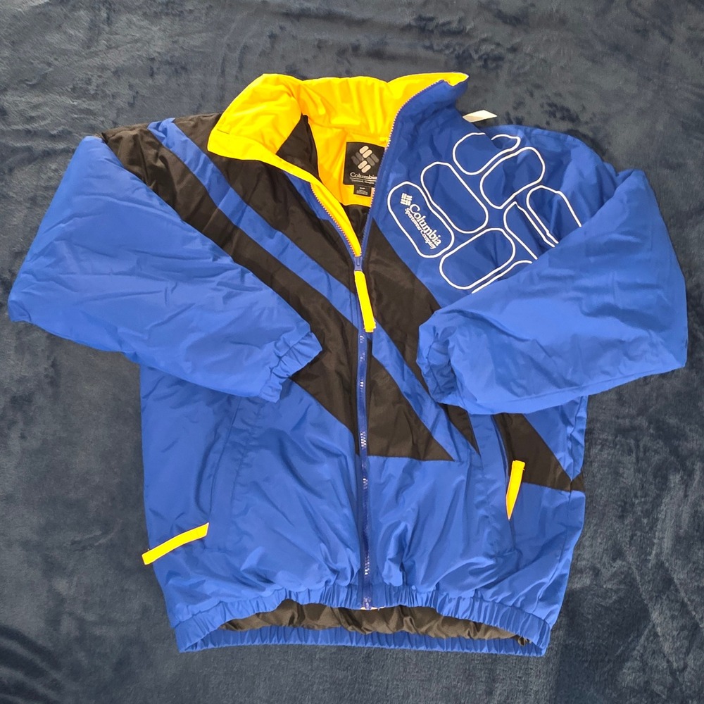 Columbia Sportswear Mens Small Blue Black Yellow Colorblock Insulated Jacket
